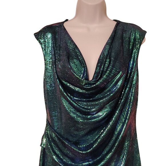 Connected Apparel Mermaid Metallic Slinky Clubwear Sultry Drapey Liquid Dress - Picture 3 of 11
